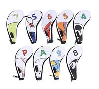 9Pcs Iron Head Covers for Sports | Digital Zipper Design for Easy Access | PU Fabric with Velvet Lining | Athletic Pattern Protective Sleeves for Sports Gear