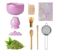 9PCS Matcha Set Lila, Tea Steeper Stirring Matcha Kits, Handmade Matcha Whisk, Ceramic Matcha Bowl with Spout, Whisk Holder Und Luffa (Purple)