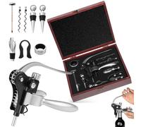 9Pcs Sacacorchos Profesional Manual, Juego Abridor Botellas Vino Conejo con Caja Regalo Madera, Decantador, Antigoteo, Accesorios Abrebotellas para Regalos Hombre Navidad, Cumpleaños, Día Del Padre