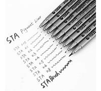9pcs Sta Plumas de tinta negra Juego de pinceles a base de agua Dibujo Escritura Dibujo PEN 0.05mm 0.1mm 0.2mm 0.3mm 0.4mm 0.5mm 0.6mm 0.8mm para arte Acuarela Dibujo Anime