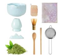 9PCS Tea Steeper Stirring Matcha Kits, Matcha Tea Set Whisk Starter Kit, Ceramic Matcha Bowl with Spout Und Luffa (Blue)