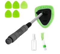 9pcs Windshield Cleaner Tool, Extendable Handle Inside Windshield Cleaning Tool with 6 Microfiber Pads & Spray Bottle for Dirty Car Detailing Supplies (Green)