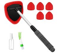 9pcs Windshield Cleaner Tool, Extendable Handle Inside Windshield Cleaning Tool with 6 Microfiber Pads & Spray Bottle for Dirty Car Detailing Supplies (Red)