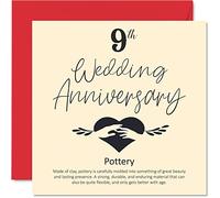 9th Anniversary Card for Husband Wife Boyfriend Girlfriend - 9th Wedding Anniversary - Pottery Wedding Anniversary Card for Women Men Her Him, 145mm x 145mm Greeting Cards for Fiance Fiancee