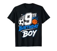 9th Birthday Boy Soccer Basketball Celebration Camiseta gráfica económica