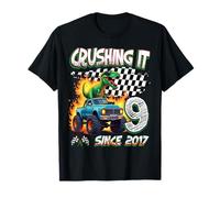9th Birthday Monster Truck Dinosaur Crushing It Since 2017 Camiseta