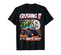 9th Birthday Monster Truck Dinosaur Crushing It Since 2017 Camiseta