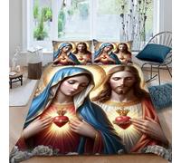 A-03 - Juego de funda nórdica de 135 x 200 cm, diseño de Virgen María y Jesús con 1 funda de almohada de 50 x 75 cm, diseño 3D