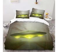 A-04 - Juego de funda de edredón de 140 x 200 cm, diseño de luces amarillas y ovnis alienígenas, con 1 funda de almohada de 50 x 75 cm