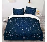 A-04 - Juego de funda nórdica de 155 x 220 cm, diseño de líneas de constelación, fondo azul, con 2 fundas de almohada de 50 x 75 cm, diseño 3D
