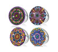 (A)5D Diamond Art Painting Compact Mirror 4PC DIY Diamond Art Kits Magnifying Portable Travel Folding Pocket Mirror Crystal Art for Kids Crafts with A