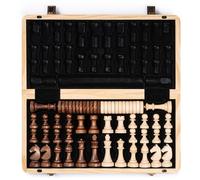 A&A Juego de ajedrez magnético plegable de madera de 38,1 cm con piezas de ajedrez Staunton de 7,6 cm de altura - Caja de pino con incrustaciones de caoba y arce