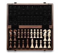 A&A Juego de ajedrez y Damas de Madera Plegable de 15 "con Piezas de ajedrez de Altura King de 3" / 2 Piezas de ajedrez de Madera de Reina Adicional/Incrustaciones de Nogal, Nogal y Arce