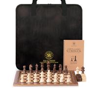 A&A Juego Profesional de Ajedrez y Damas, Tablero de Madera de 15.5" con Piezas de Ajedrez de Madera Ponderadas de 3" (2 Reinas Extra), Libro de Puntuación y Bolsa de Almacenamiento