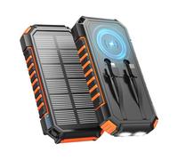 A ADDTOP Power Bank Solar 27000mAh - Cargador Solar Rápido 22,5W, Batería Solar Carga Inalámbrica PD/QC 3.0, 2 Cables Integrados y 2 Linternas LED para Teléfono y Tableta Camping
