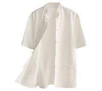A ALFEEL Camisa tradicional de algodón de manga corta Kung Fu Ropa de Tai Chi, Blanco, Medium