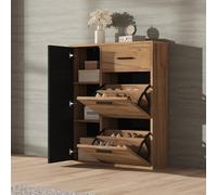A ALFRESCOOL 80 × 24 × 95,5 cm, zapatero moderno con estantes ajustables, tiradores negros, 1 cajón y 1 puerta, zapatero multiusos, zapatero en el pasillo (natural+negro)