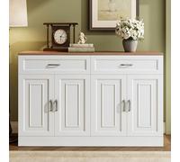 A ALFRESCOOL Cómoda aparador, taquilla, armario de almacenamiento, aparador con estantes y rebote, grano de madera natural, para salón, comedor, entrada, 120 × 35 × 80,5 cm (blanco)