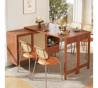 A ALFRESCOOL Mesa alta giratoria de 360°, mesa alta marrón con diseño extensible, armario de almacenamiento con puerta de ratán + estante de almacenamiento abierto, adecuado para cocina y comedor