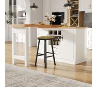 A ALFRESCOOL Mesa de bar extensible, mesa de bar con espacio de almacenamiento, mesa alta con isla de cocina, barra de comedor giratoria 360°, con iluminación LED, para salón, comedor, 120-180 * 40