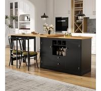 A ALFRESCOOL Mesa de bar extensible, mesa de bar con espacio de almacenamiento, mesa alta con isla de cocina, mesa de comedor giratoria 360°, con iluminación LED, para sala de estar, comedor, 120-180