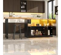 A ALFRESCOOL Mesa de bar extensible, mesa de bar con espacio de almacenamiento, mesa alta para isla de cocina, mesa de comedor giratoria 360°, con iluminación LED, para sala de estar, comedor, 120-180