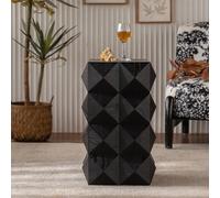 A ALFRESCOOL Mesita de noche de 60 cm de altura, diseño tridimensional en relieve, mesa auxiliar, mesita de noche, retro, para dormitorio, salón, montaje superrápido, sin herramientas, color negro