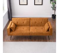 A ALFRESCOOL Sofá cama, sofá con función de sueño, sofá de 2 plazas, sofá futón convertible en una cama, tejido Corduroy, para salón, dormitorio, oficina, estudio, 175 × 71 × 71 cm (amarillo)