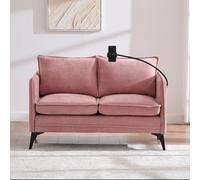 A ALFRESCOOL Sofá doble moderno, pequeño sofá de tela, sillón con bolsillo lateral de almacenamiento + soporte ajustable para teléfono móvil, adecuado para salón, dormitorio, balcón (rosa)