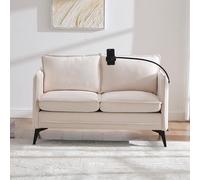 A ALFRESCOOL Sofá doble moderno, pequeño sofá de tela, sillón con bolsillo lateral de almacenamiento + soporte ajustable para teléfono móvil, adecuado para salón, dormitorio, balcón (beige)