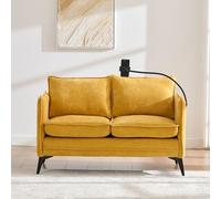 A ALFRESCOOL Sofá doble moderno, pequeño sofá de tela, sillón con bolsillo lateral de almacenamiento + soporte ajustable para teléfono móvil, adecuado para salón, dormitorio, balcón (amarillo)