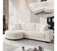 A ALFRESCOOL Sofá en forma de L con función de dormir, sofá esquinero, sofá modular, pórtico clásico, con taburete ovalado, 2 cojines de longitud total, para salón, apartamento y oficina, 256,5 x