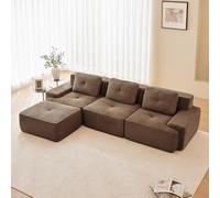 A ALFRESCOOL Sofá modular de 3 plazas con 1 otomana, moderno sofá sin boneless con asiento bajo, cómodo Corduroy Cloud, seguridad antideslizante y reposabrazos anchos para salón pequeño y apartamento