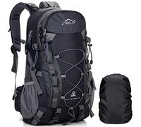 A AM SeaBlue 40L Mochila de Senderismo Mochila de Viaje Impermeable de Gran Capacidad Mochila de Trekking con Funda para Lluvia para Hombres Mujeres, Negro