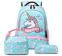 A AM SeaBlue Mochilas Niña Infantiles Mochila Unicornio Niño Mochilas Niñas Escolares Primaria Cute 3 in 1 Girls Backpack Set,Bolsas Escolares Para Niña