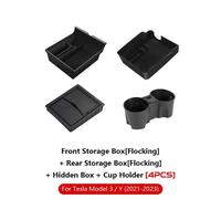 (A and C and E and F)For Tesla Model 3 Y Hidden Storage Box Car Center Console Armrest Front and Rear Flocking Layered Grid Organized Container Slide