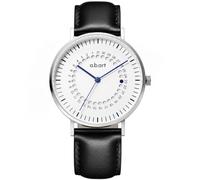 a.b.art Reloj de mujer con fecha de salto con punto azul, cristal de zafiro, movimiento de cuarzo suizo Ronda, reloj de pulsera minimalista estilo Bauhaus, 36 mm