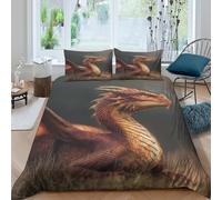 A Beautiful Dragón Lying on The Grass Funda Nórdica Juego De Cama Funda De Edredón Microfibra Impresión 3D Funda De Almohada para Niñas Y Niños Double(200x200cm)