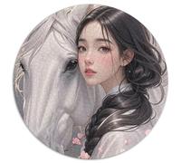 A Beautiful Young Korean Woman Gently Resting Her Face Against The Side of A Majestic White Horse, B... 1000 Piezas Rompecabezas Portrait-Puzzle Desafiante Único Liberador De Estrés Puzzle Herausforde