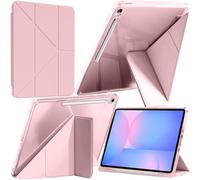A-BEAUTY Funda Compatible con Samsung Galaxy Tab S10 FE Plus 13.1 Pulgadas 2025 (SM-X620/X626/X626B), Antichoque Carcasa Translúcida, Soporte de Y 6 en 1, Auto-Sueño/Estela, Rosado