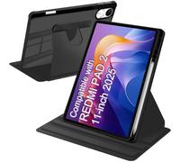 A-BEAUTY Funda Giratoria Compatible con con Xiaomi Redmi Pad 2 11 Pulgadas 2025 Soporte para Bolígrafo, Rotación de 360° Respaldo Clara, Auto-Sueño/Estela, Negro