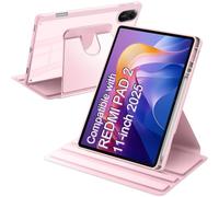 A-BEAUTY Funda Giratoria Compatible con con Xiaomi Redmi Pad 2 11 Pulgadas 2025 Soporte para Bolígrafo, Rotación de 360° Respaldo Clara, Auto-Sueño/Estela, Rosa