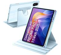 A-BEAUTY Funda Giratoria Compatible con con Xiaomi Redmi Pad 2 11 Pulgadas 2025 Soporte para Bolígrafo, Rotación de 360° Respaldo Clara, Auto-Sueño/Estela, Azul Claro