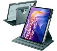 A-BEAUTY Funda Giratoria Compatible con con Xiaomi Redmi Pad 2 11 Pulgadas 2025 Soporte para Bolígrafo, Rotación de 360° Respaldo Clara, Auto-Sueño/Estela, Verde Oscuro