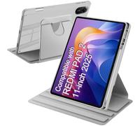 A-BEAUTY Funda Giratoria Compatible con con Xiaomi Redmi Pad 2 11 Pulgadas 2025 Soporte para Bolígrafo, Rotación de 360° Respaldo Clara, Auto-Sueño/Estela, Plata