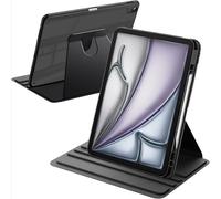 A-BEAUTY Funda Giratoria Compatible con iPad Air 13 Pulgadas M4/M3/M2 (2026/2025/2024) con Portalápiz, Transparente Antigolpes Cover, Auto-Sueño/Estela, Negro