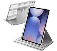 A-BEAUTY Funda Giratoria Compatible con Samsung Galaxy Tab S10+ 2024/Tab S9 FE+/S9+ 2023 12.4 Pulgadas con Soporte para S Pen, Carcasa Respaldo Clara, Auto-Sueño/Estela, Plata