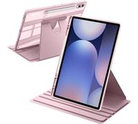 A-BEAUTY Funda Giratoria Compatible con Samsung Galaxy Tab S10+ 2024/Tab S9 FE+/S9+ 2023 12.4 Pulgadas con Soporte para S Pen, Carcasa Respaldo Clara, Auto-Sueño/Estela, Rosa