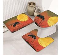 A Big Mosquito Under The Setting Sun Print - Juego de 3 alfombras de baño + alfombrilla de contorno + funda para asiento de inodoro, lavable a máquina, antideslizante, de microfibra suave para