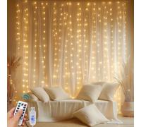 A.bigwhale Cortina Luminosa Blanco Cálido 3 m x 3 m, 300 LED Guirnaldas luminosas de interior, Guirnalda Luces Navidad, Cadena Luminosa con Mando para Boda Habitación Pared Fiesta Decoración Navideña